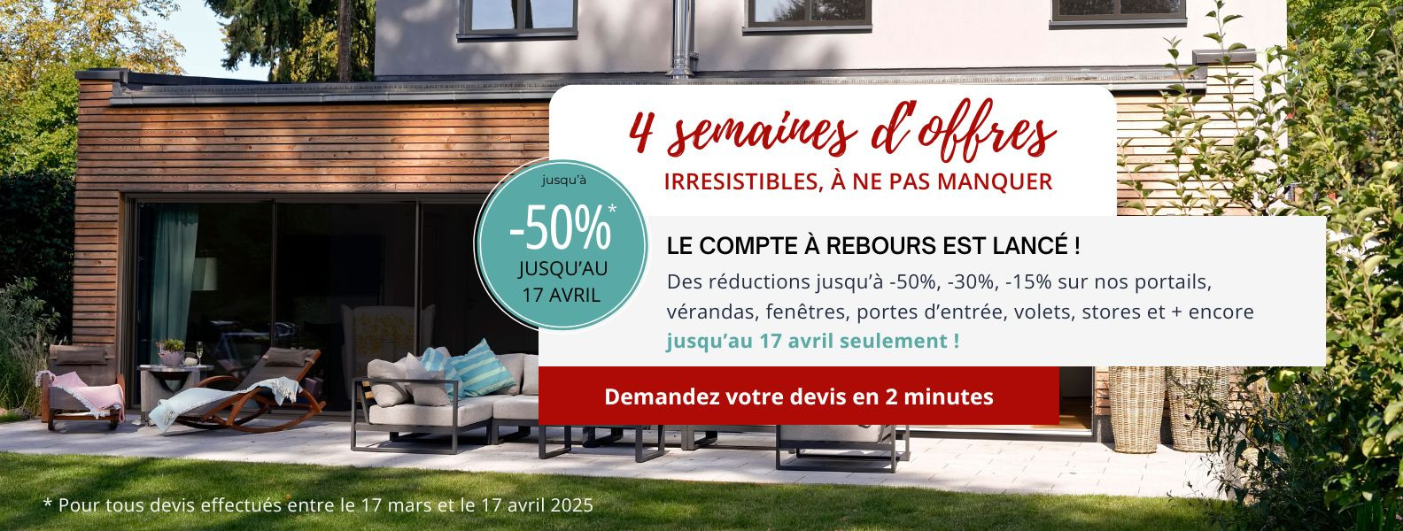 Promo Printemps 2025 sur les portails, pergolas, stores, fenêtres 